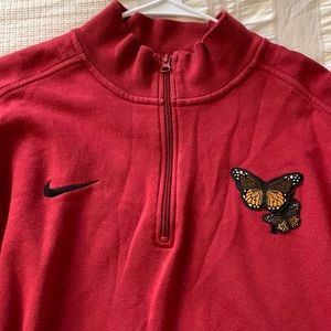 nike half zip maroon/red sweater with patched on butterflies, size XL